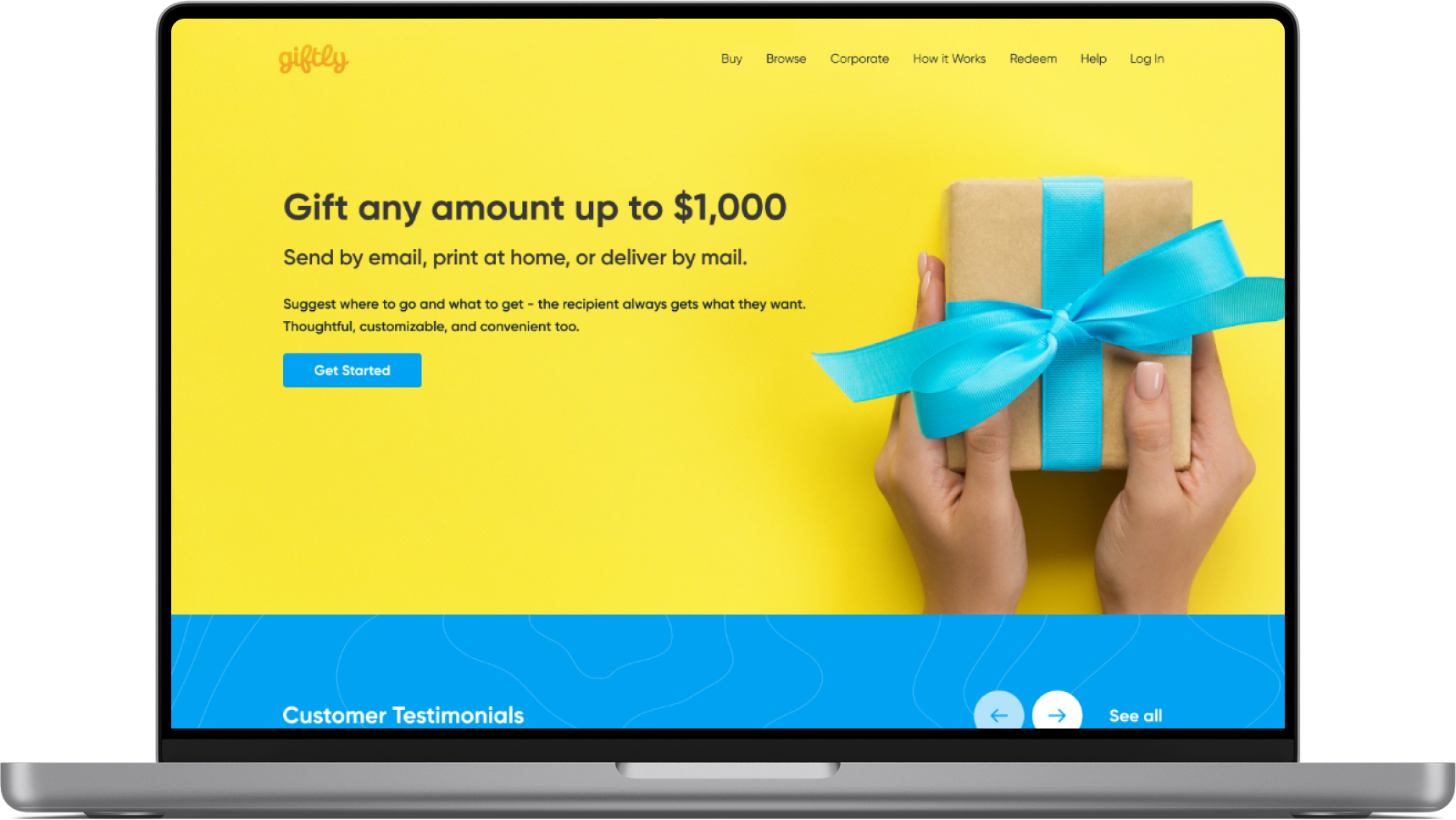 Giftly desktop experience on a MacBook Pro