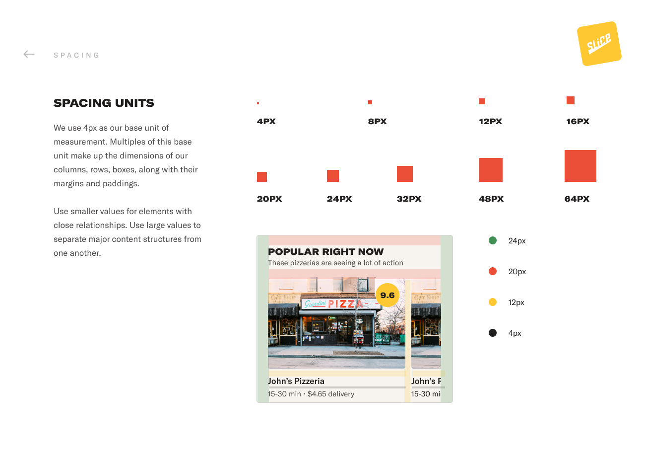 Slice spacing units and their use across component padding and layout